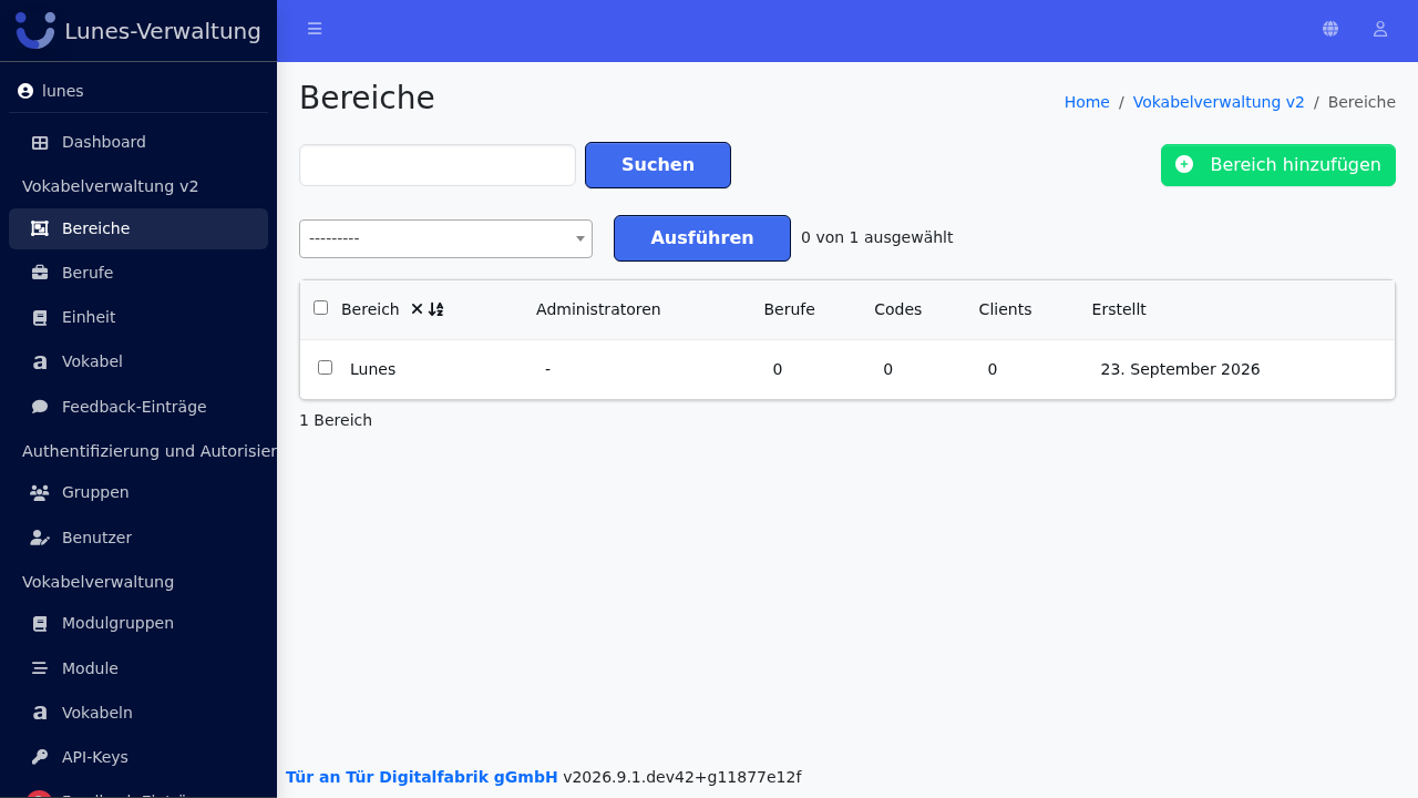 Neuen Bereich anlegen