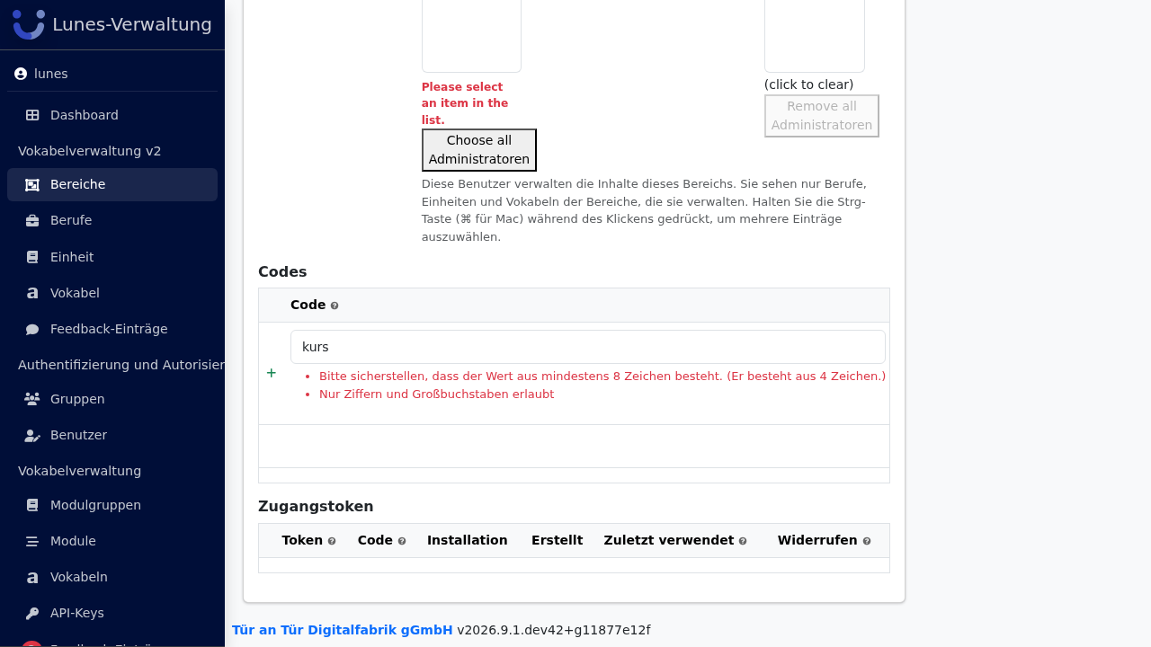 Gültigen Code eintragen und speichern