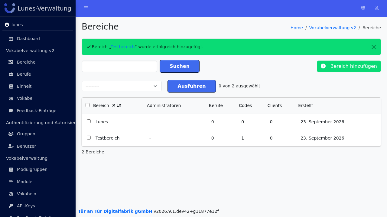Erfolg — Bereich wurde gespeichert