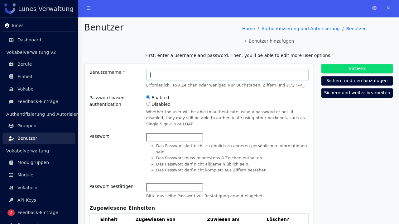 Benutzerdaten eingeben