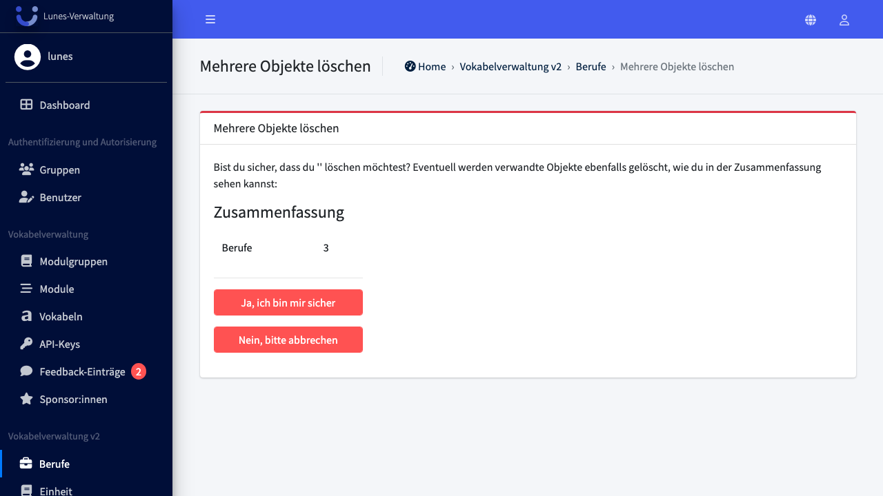 Löschung bestätigen