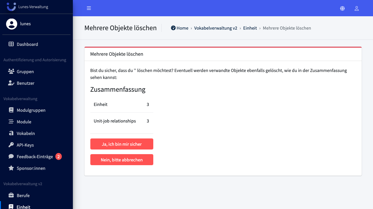Löschung bestätigen