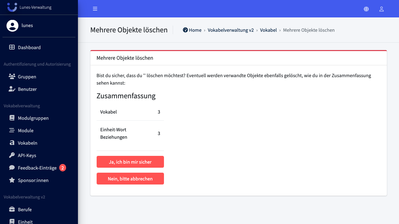 Löschung bestätigen