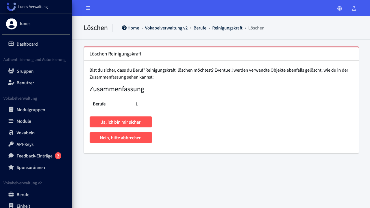 Löschung bestätigen