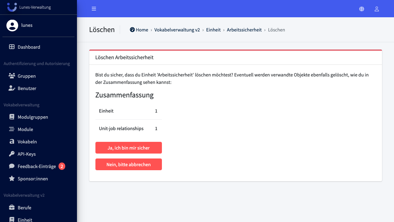 Löschung bestätigen